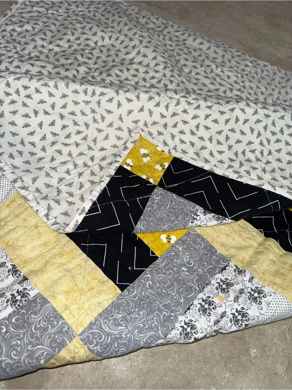 Bumblebee Patchwork Quilt Baby Blanket Double Sided Handmade Coquette Newborn
